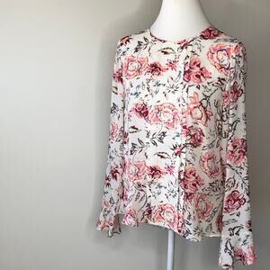 Banana Republic Top Floral Size Small Blouse Pink Cream